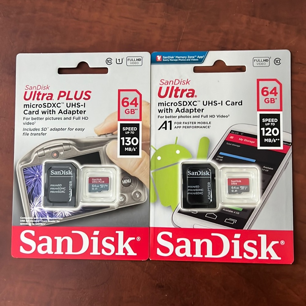 NEW SanDisk Ultra Plus 64gb with Adapter (2 pack)